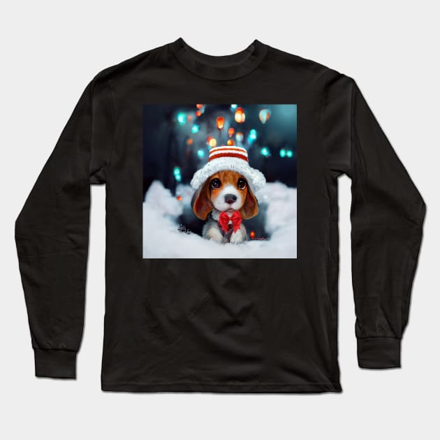 Christmas beagle puppy - beautiful winter snowy dog Long Sleeve T-Shirt by Design-by-Evita